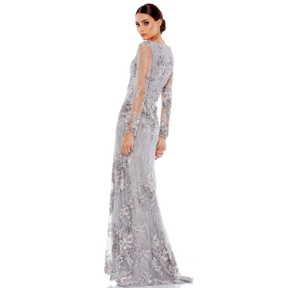 Mac Duggal 67539 Embellished Lace V Neck Illusion Gown Size 10 Platinum NWT - Picture 6 of 8